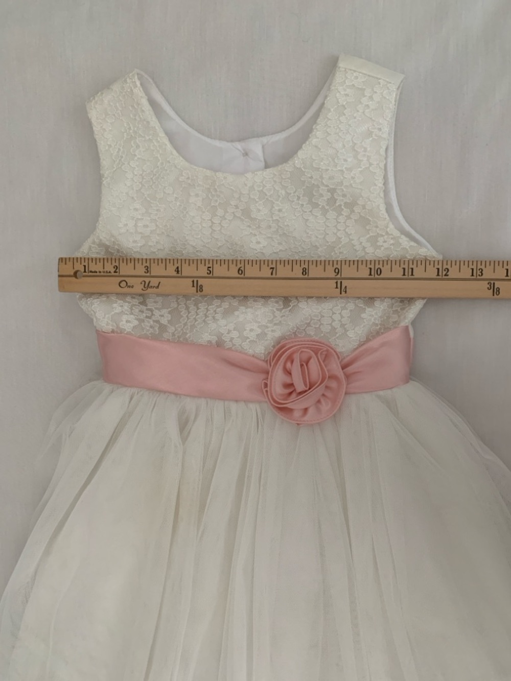 Jona Michelle White Lace Tulle Dress Size 6 Pink Sash Formal Special Occasion - Picture 8 of 10